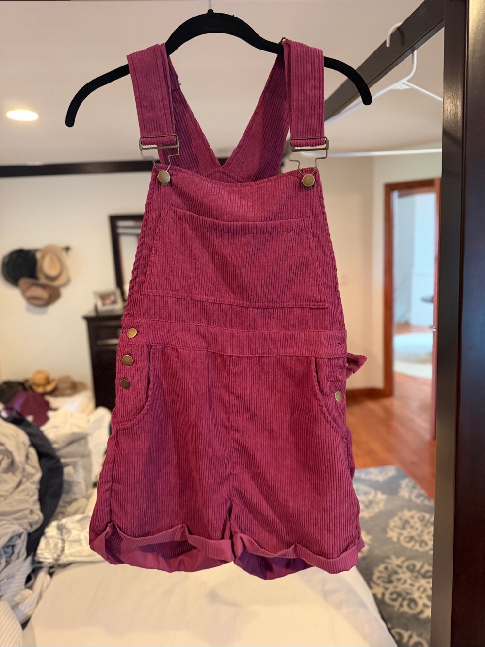 Women's Pink Corduroy Short Overalls
